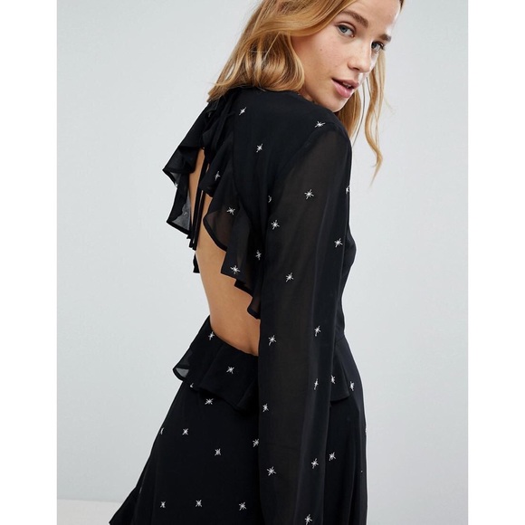 Black Star Embroidered Backless Ruffle Dress - Picture 2 of 8